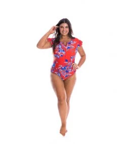 Capriosca Cherry Blossom Frill Sleeve One Piece Swimwear