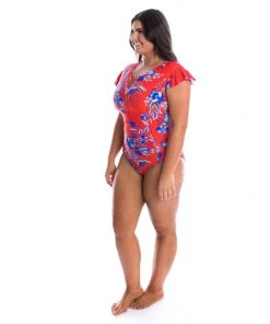 Capriosca Cherry Blossom Frill Sleeve One Piece Swimwear