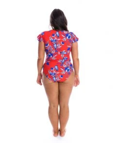 Capriosca Cherry Blossom Frill Sleeve One Piece Swimwear