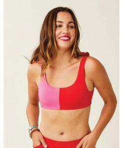 Carve Sandhaven Colorblock Top: Fuchsia W. Hot Red Swimwear