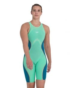 Speedo LZR Pure Intent Open Back Kneeskin- Green Glow Swimwear
