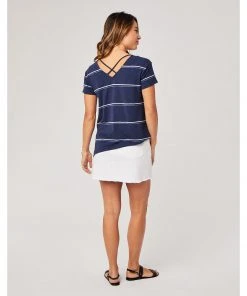 Carve Lara Top- Navy Vintage Stripe