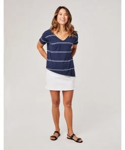 Carve Lara Top- Navy Vintage Stripe